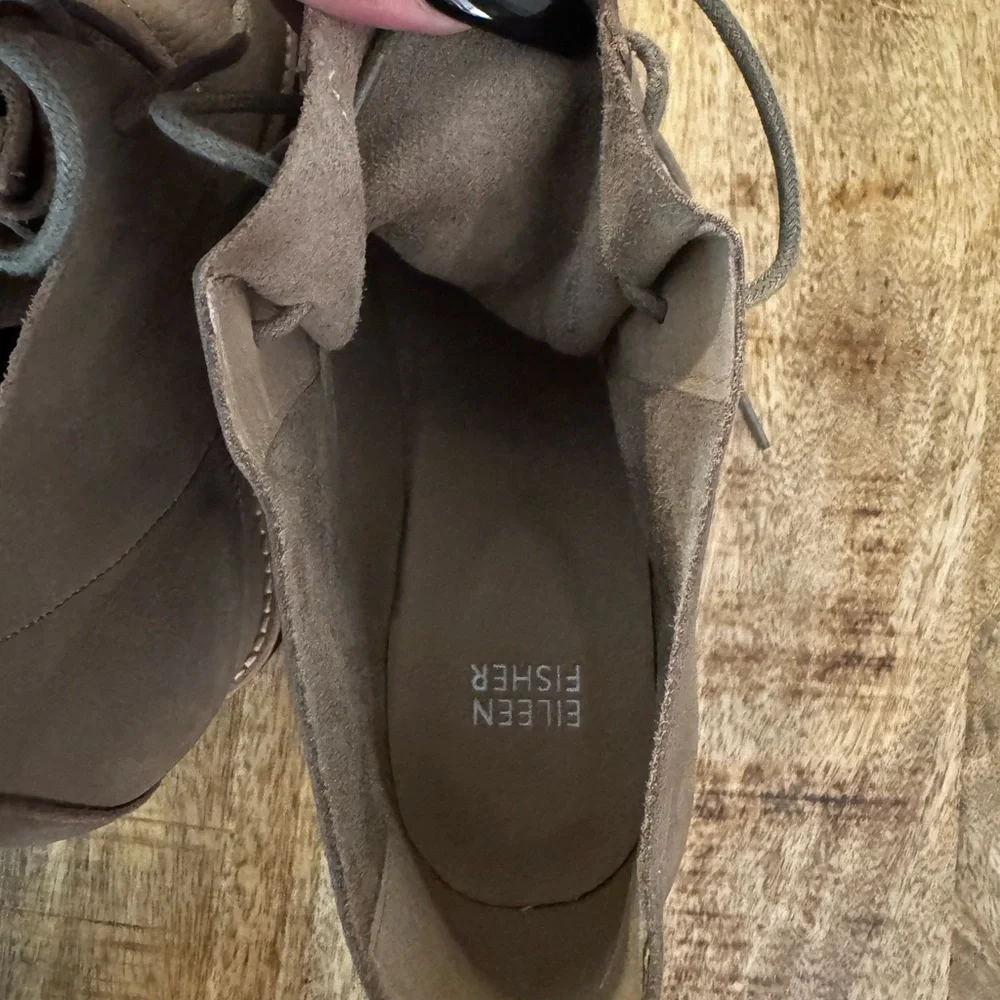 Eileen Fisher Beige Lace-Up Wedge Boots Falcon oiled nubuck NWT NEW BOX SIZE 9